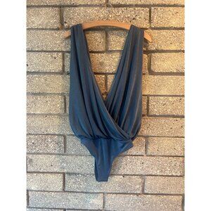 Plunging Blue Wrap Bodysuit By Intimately Free People  Small Size  Soft Stretchy